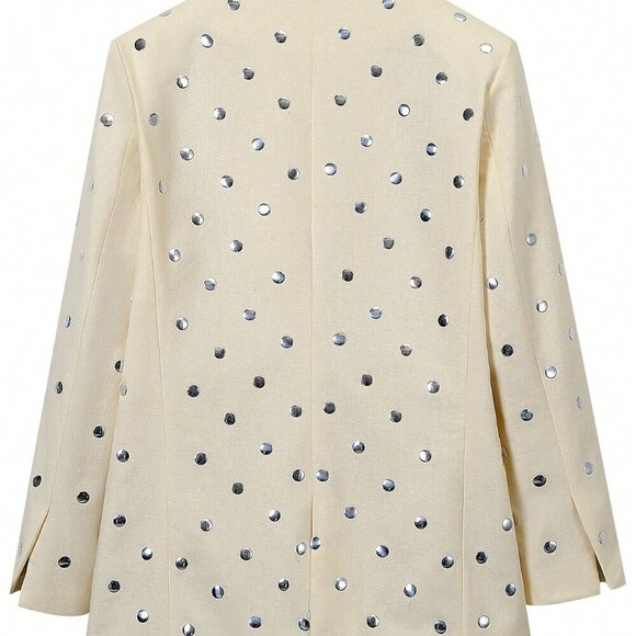 Beige Casual Women's Rivet Decoration Long Sleeve Blazer Coat - Picture 7 of 11